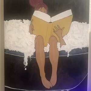 Art by me Relaxing Bath Art Print with Yellow Book size 16x 20
